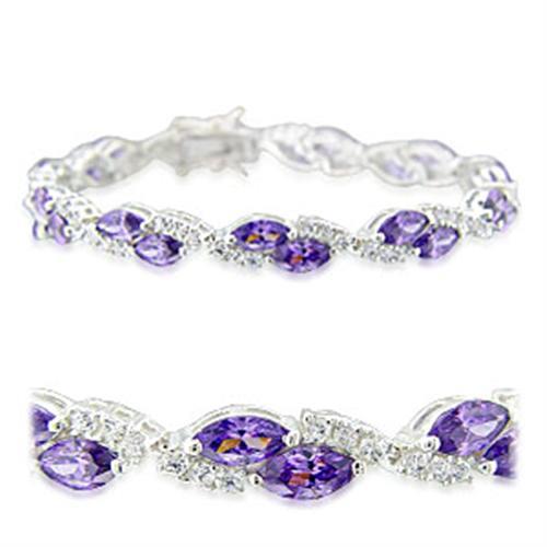 JCE915 High-Polished 925 Sterling Silver Bracelet with AAA Grade CZ  in Amethyst