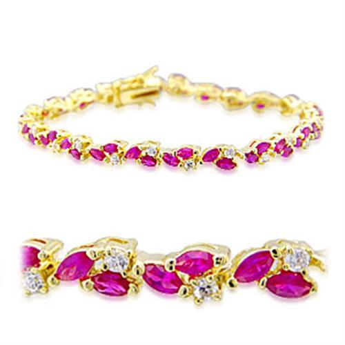 JCE001 Gold Brass Bracelet with Synthetic Garnet in Ruby