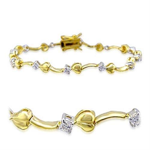 JCE002 Gold+Rhodium Brass Bracelet with AAA Grade CZ  in Clear