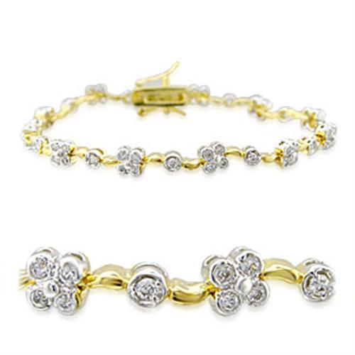 JCE003 Gold+Rhodium Brass Bracelet with AAA Grade CZ  in Clear