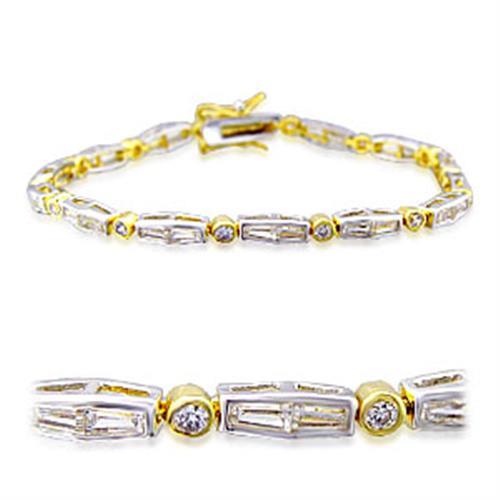 JCE004 Gold+Rhodium Brass Bracelet with AAA Grade CZ  in Clear