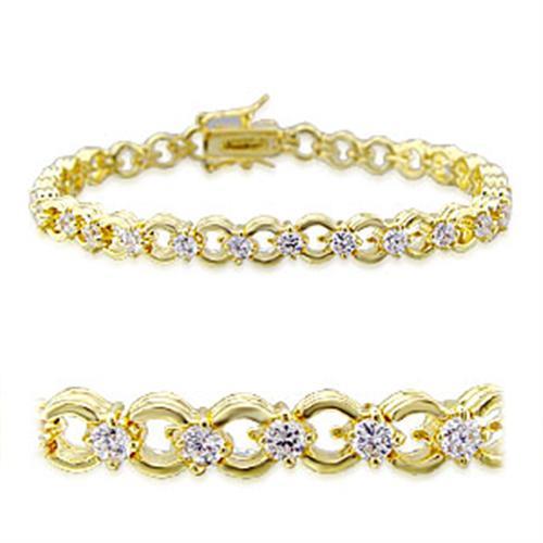 JCE005 Gold Brass Bracelet with AAA Grade CZ  in Clear