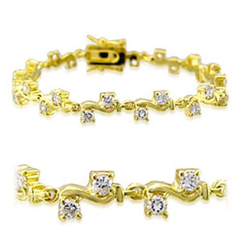 JCE006 Gold Brass Bracelet with AAA Grade CZ  in Clear