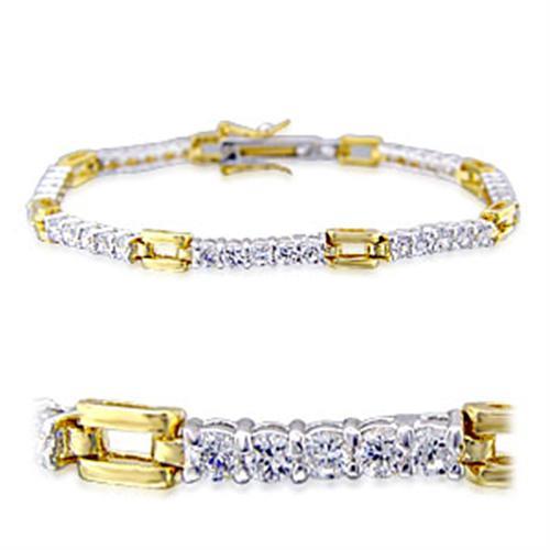 JCE008 Gold+Rhodium Brass Bracelet with AAA Grade CZ  in Clear