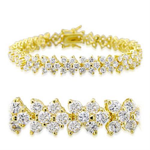 JCE012 Gold Brass Bracelet with AAA Grade CZ  in Clear