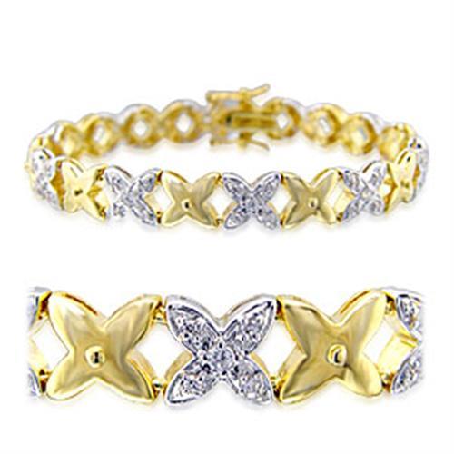 JCE014 Gold+Rhodium Brass Bracelet with AAA Grade CZ  in Clear