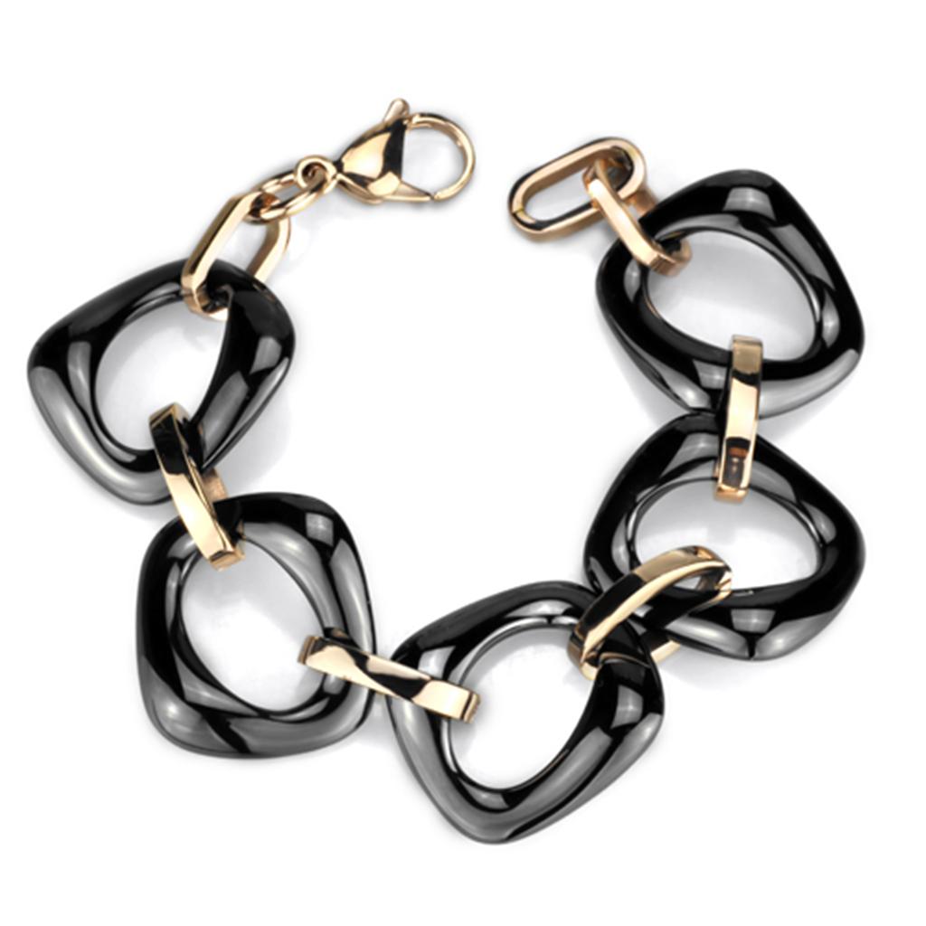 JCE1011 IP Rose Gold(Ion Plating) Stainless Steel Bracelet with Ceramic  in Jet