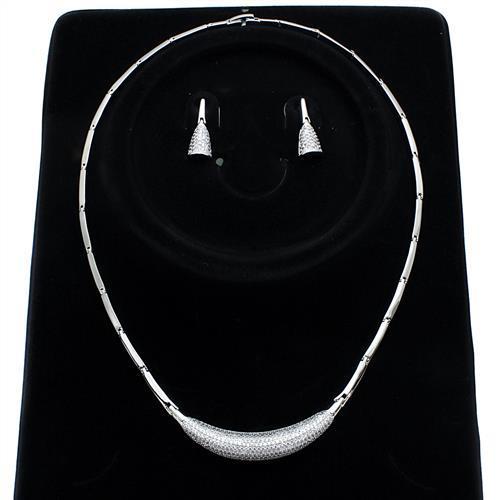 JCE1245 Rhodium Brass Jewelry Sets with AAA Grade CZ  in Clear