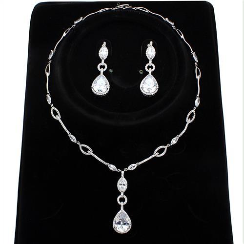 JCE1247 Rhodium Brass Jewelry Sets with AAA Grade CZ  in Clear