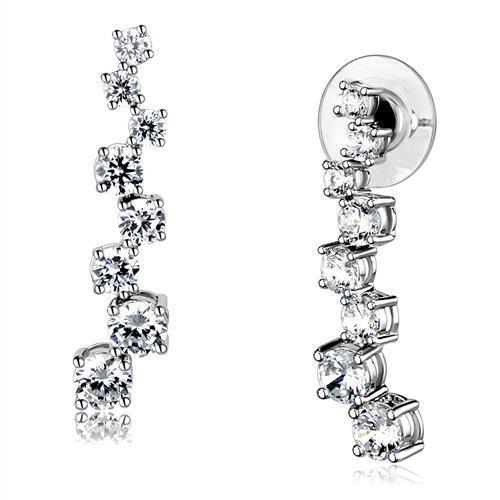 JCE1352 Rhodium Brass Earrings with AAA Grade CZ  in Clear