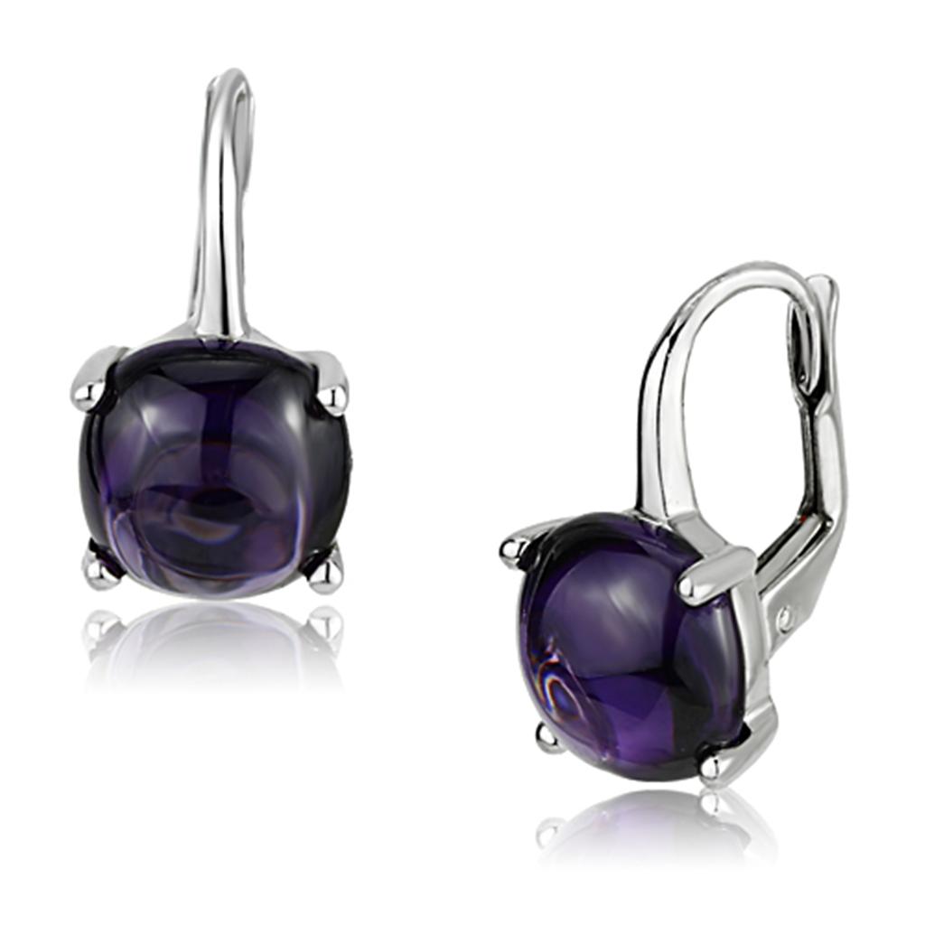 JCE353 Rhodium Brass Earrings with AAA Grade CZ  in Amethyst