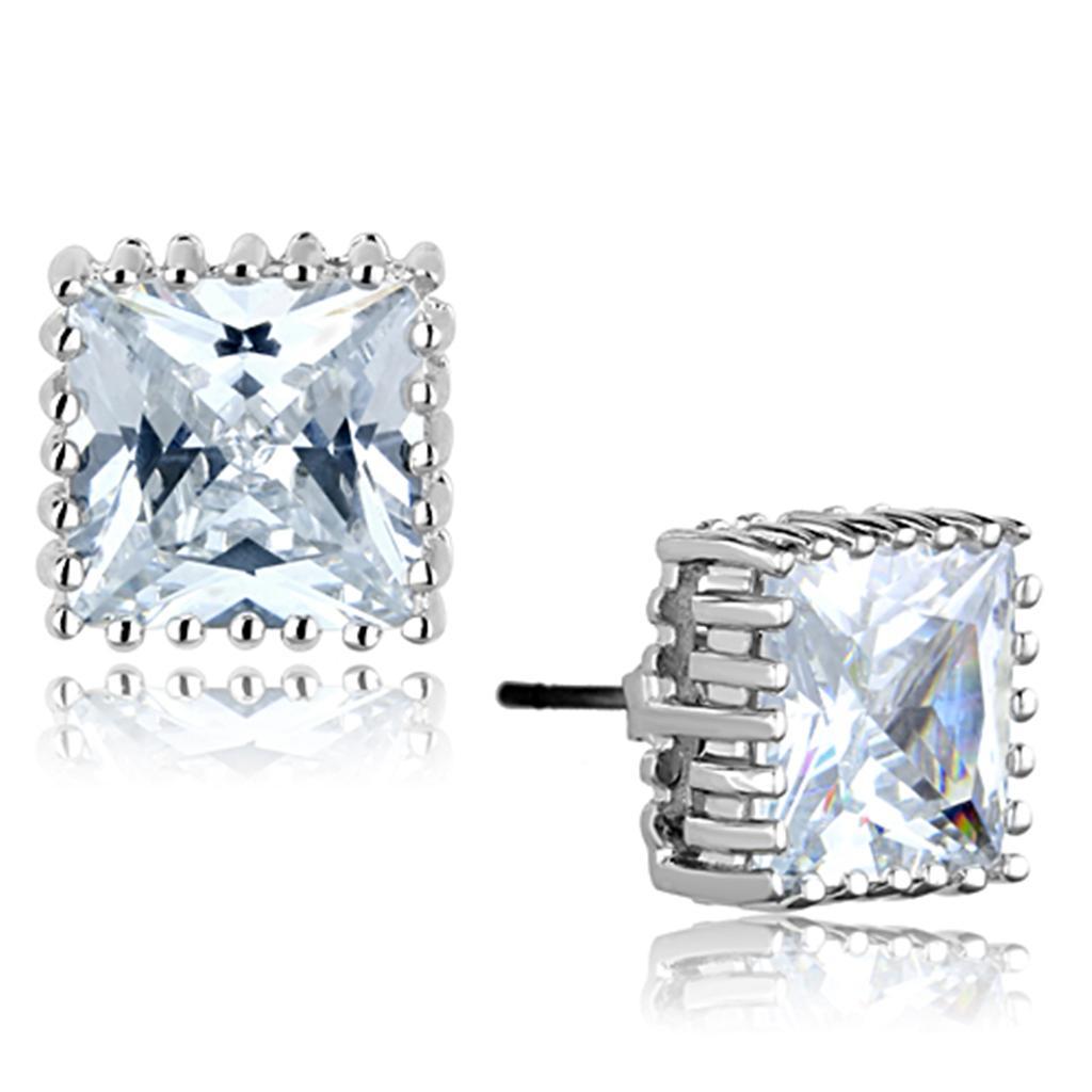 JCE700 Rhodium Brass Earrings with AAA Grade CZ  in Clear