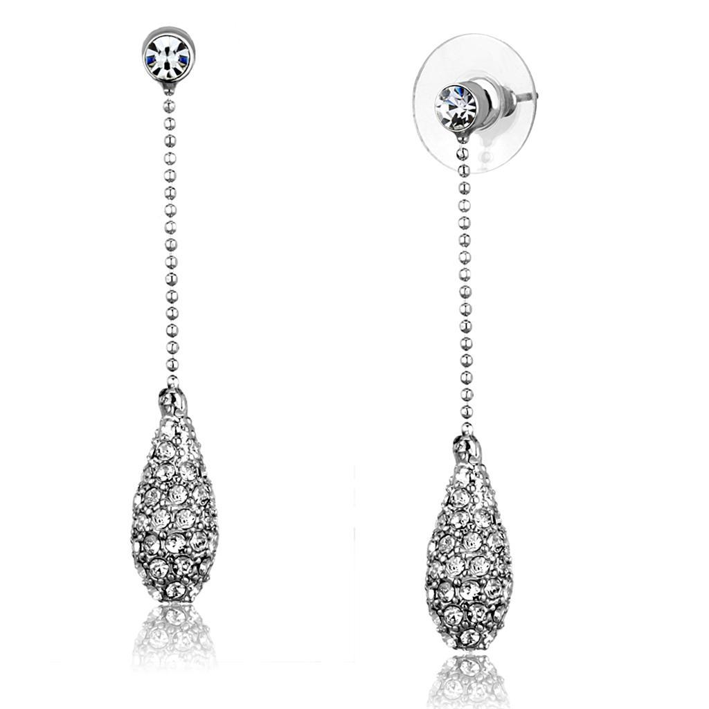 JCE898 Rhodium Brass Earrings with Top Grade Crystal  in Clear
