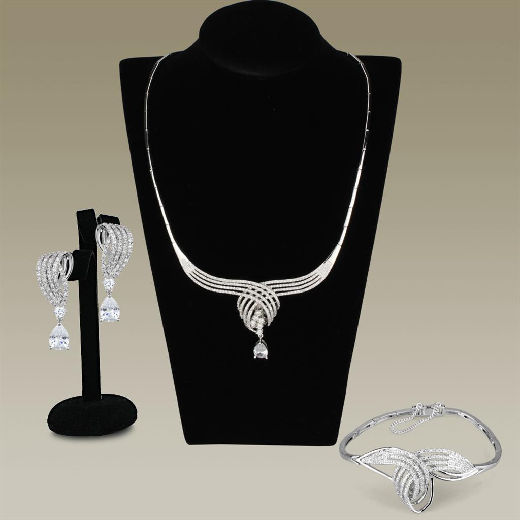 JCE924 Rhodium Brass Jewelry Sets with AAA Grade CZ  in Clear