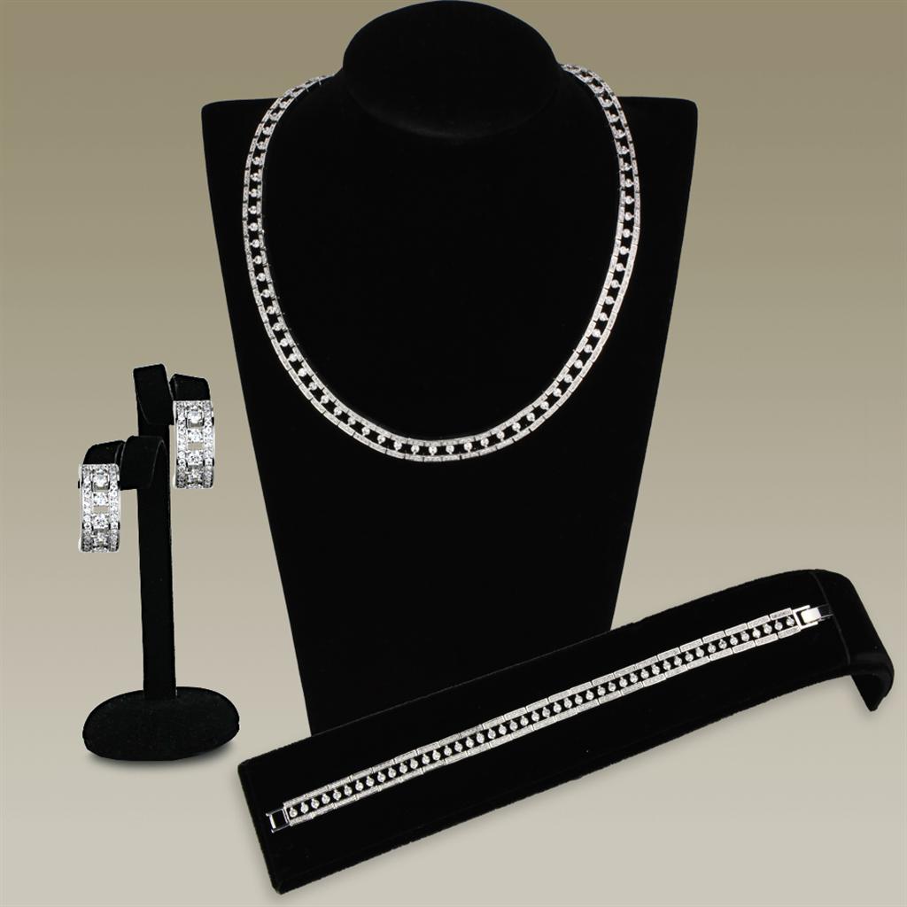 JCE944 Rhodium Brass Jewelry Sets with AAA Grade CZ  in Clear