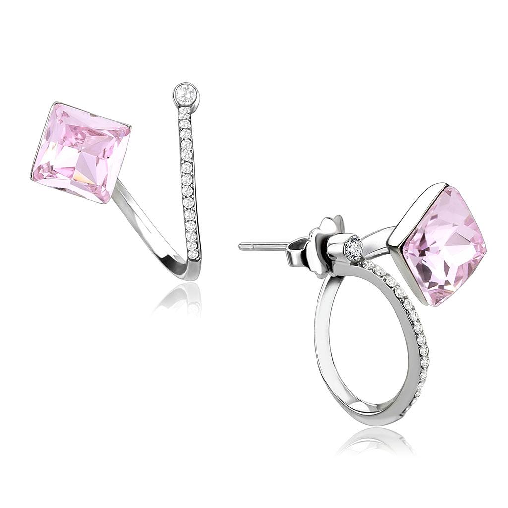 JCE377 High polished (no plating) Stainless Steel Earrings with Top Grade Crystal  in Light Rose