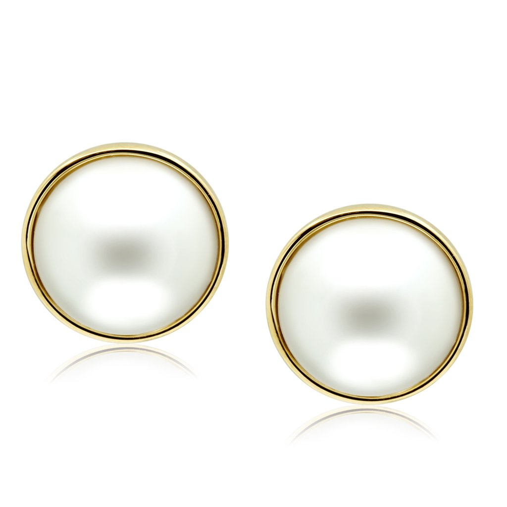 JCE254 IP Gold(Ion Plating) Brass Earrings with Synthetic Pearl in White