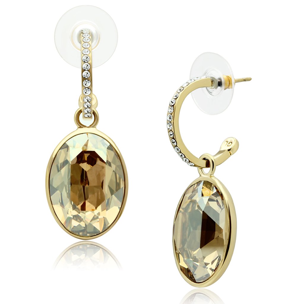 JCE257 IP Gold(Ion Plating) Brass Earrings with Top Grade Crystal  in Champagne
