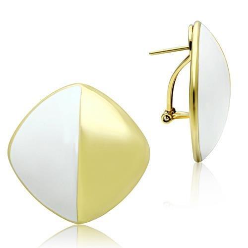 JCE340 IP Gold(Ion Plating) Brass Earrings with Epoxy  in White
