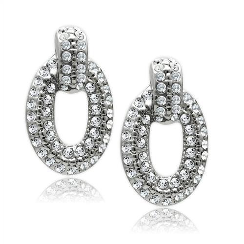 JCE1986 Rhodium White Metal Earrings with Top Grade Crystal  in Clear