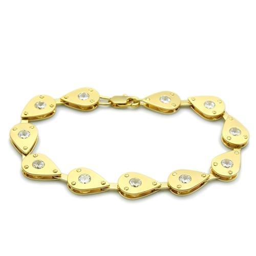 JCE2015 Matte Gold & Gold Brass Bracelet with AAA Grade CZ  in Clear