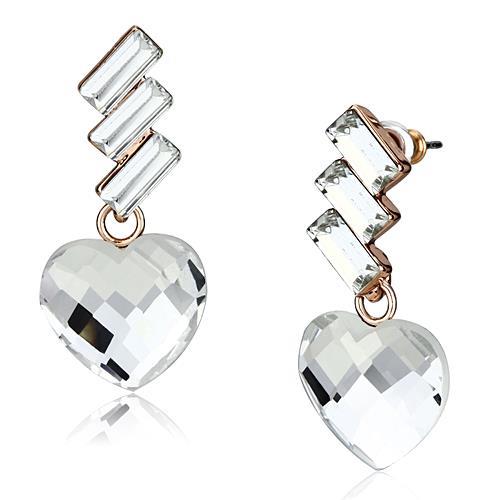 JCE2756 Rose Gold Iron Earrings with Top Grade Crystal  in Clear