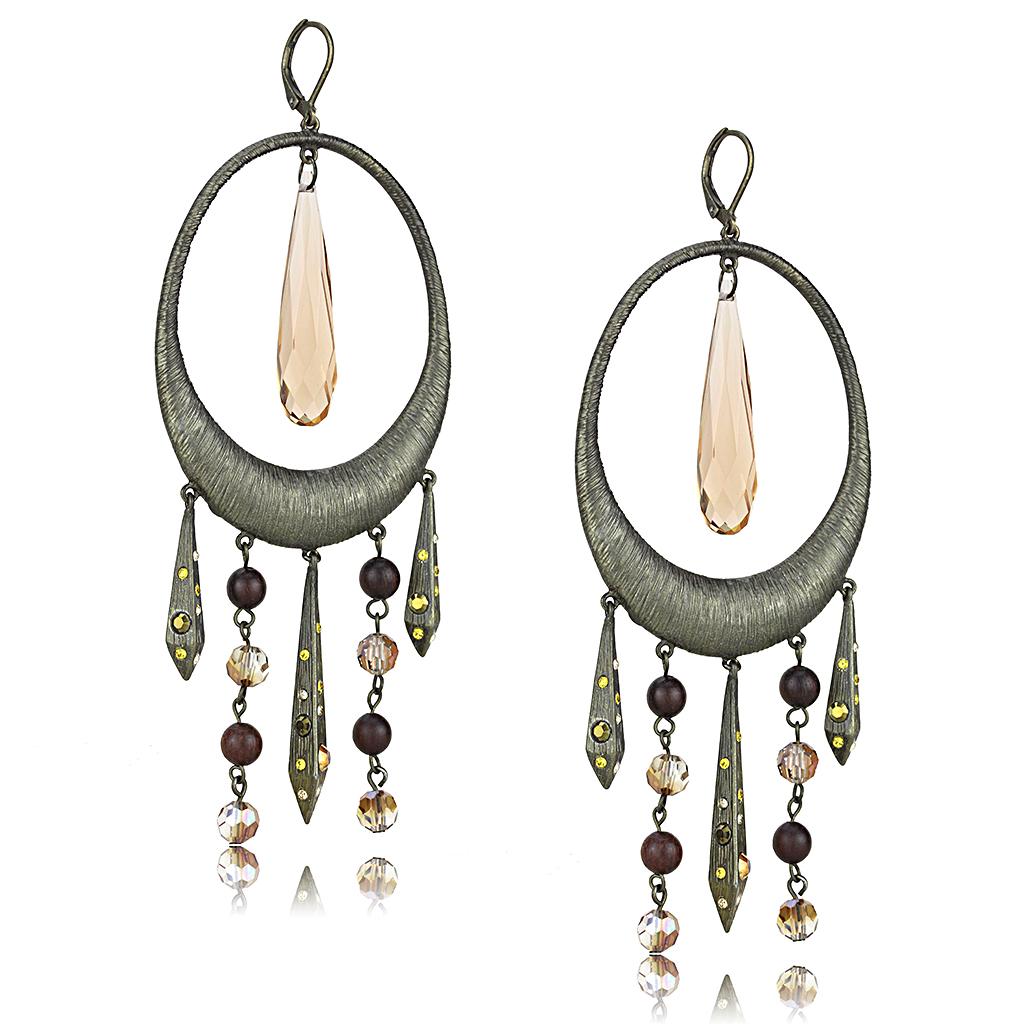 JCE4192 Antique Copper Brass Earrings with Synthetic Synthetic Glass in Champagne