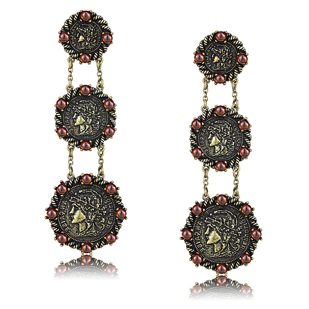 JCE4196 Antique Copper Brass Earrings with AAA Grade CZ  in Garnet