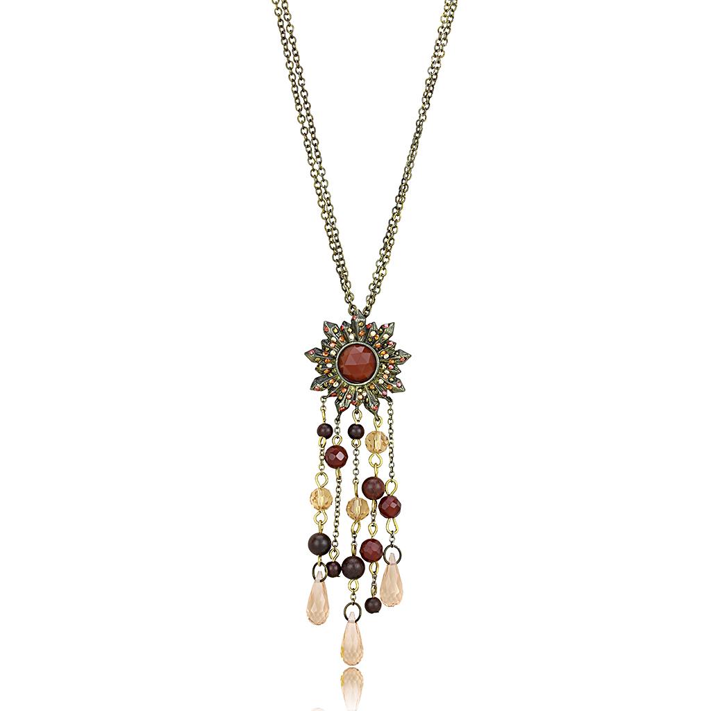JCE4215 Antique Copper Brass Chain Pendant with Synthetic Onyx in Garnet