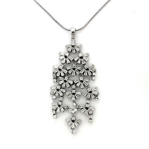 JCEA1311 Rhodium Brass Chain Pendant with AAA Grade CZ  in Clear