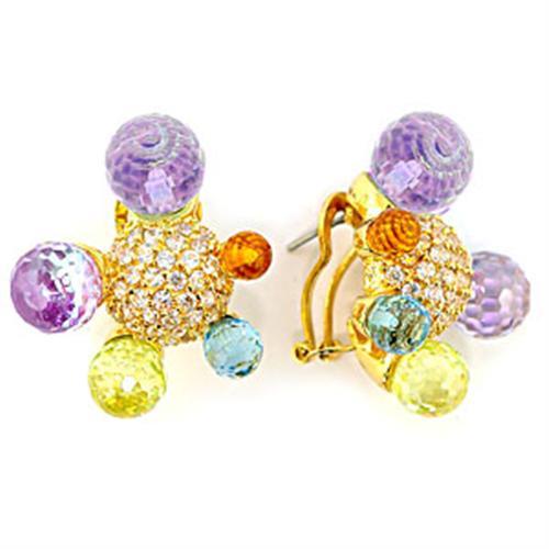 JCEA245 Gold Brass Earrings with AAA Grade CZ  in Multi Color-Default Title