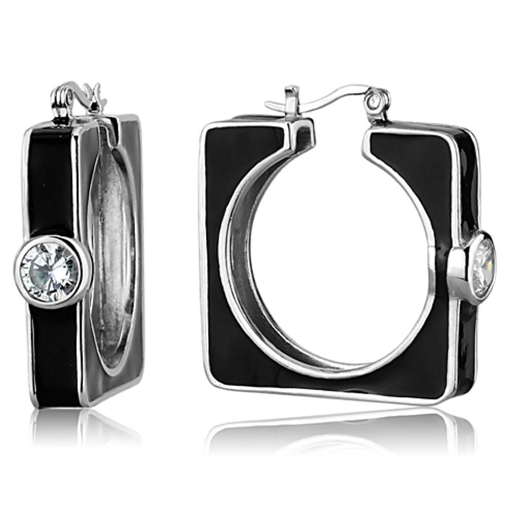 JCES754 Rhodium 925 Sterling Silver Earrings with AAA Grade CZ  in Clear