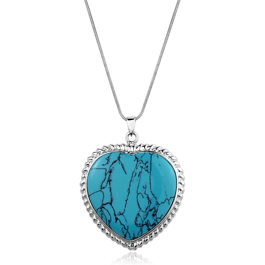 JCES861 Silver 925 Sterling Silver Necklace with Synthetic Turquoise in Sea Blue