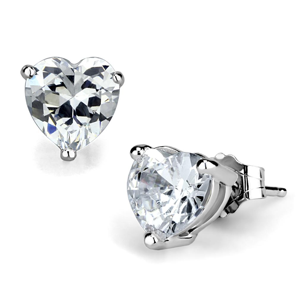 JCES882 Rhodium 925 Sterling Silver Earrings with AAA Grade CZ  in Clear