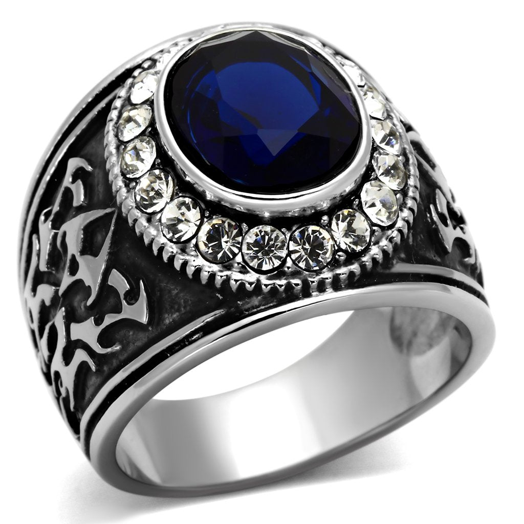 JCE1075 High polished (no plating) Stainless Steel Ring with Synthetic Synthetic Glass in Montana