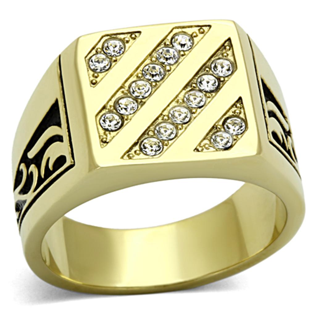 JCE1189 IP Gold(Ion Plating) Stainless Steel Ring with Top Grade Crystal  in Clear