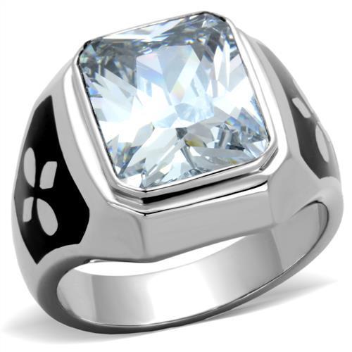 JCE1813 High polished (no plating) Stainless Steel Ring with AAA Grade CZ  in Clear