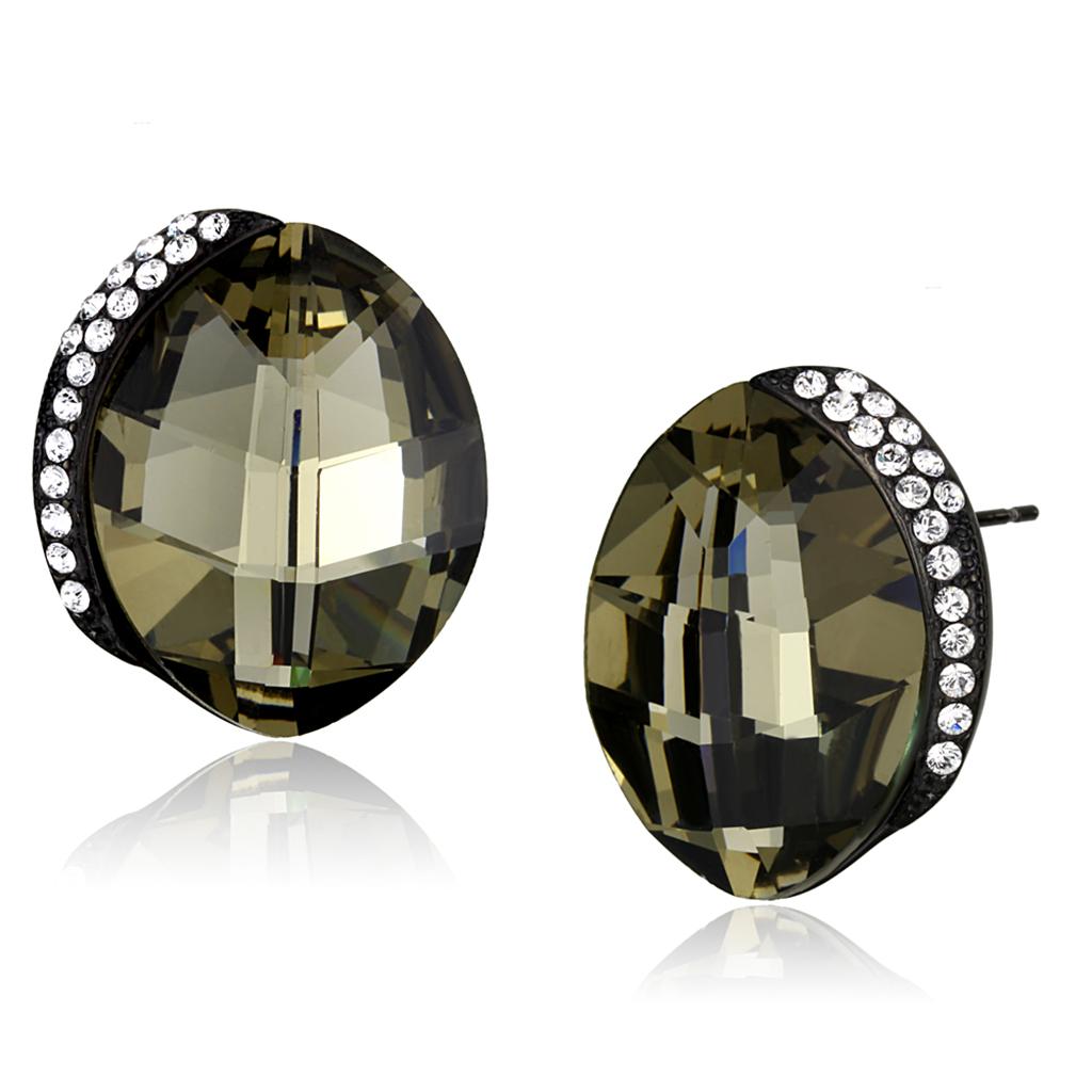 JCE2377 IP Black(Ion Plating) Stainless Steel Earrings with Top Grade Crystal  in Black Diamond