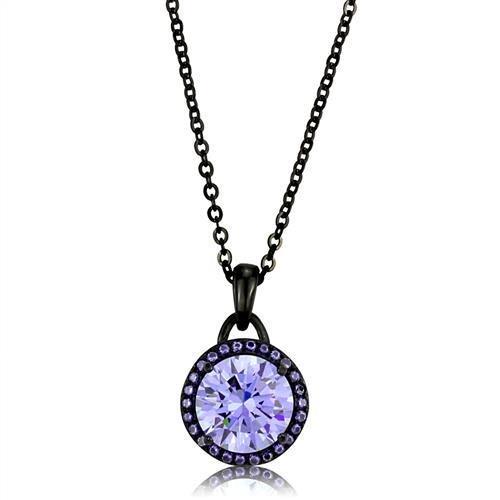 JCE2525 IP Black(Ion Plating) Stainless Steel Chain Pendant with AAA Grade CZ  in Light Amethyst