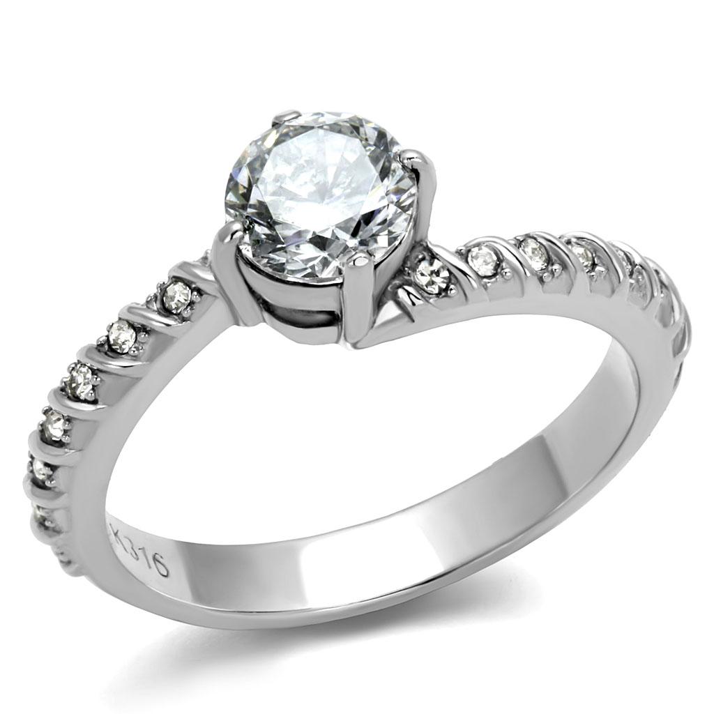 JCE3094 High polished (no plating) Stainless Steel Ring with AAA Grade CZ  in Clear