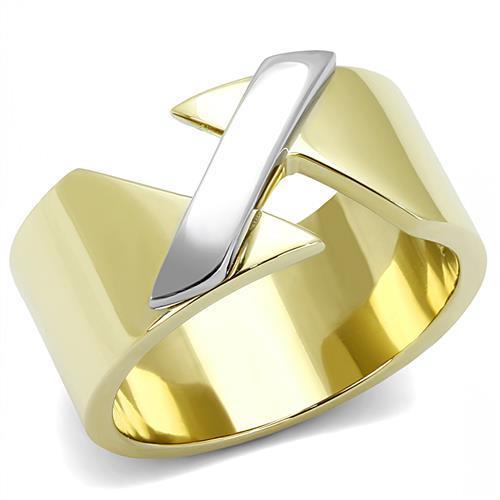 JCE3184 Two-Tone IP Gold (Ion Plating) Stainless Steel Ring with No Stone