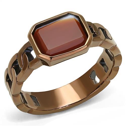 JCE3193 IP Coffee light Stainless Steel Ring with Semi-Precious Agate in Siam