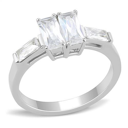 JCE3244 High polished (no plating) Stainless Steel Ring with AAA Grade CZ  in Clear