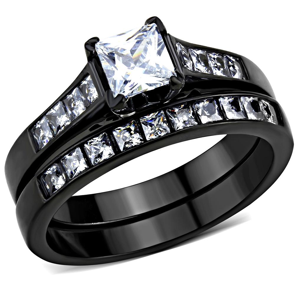 JCE3555 IP Black(Ion Plating) Stainless Steel Ring with AAA Grade CZ  in Clear