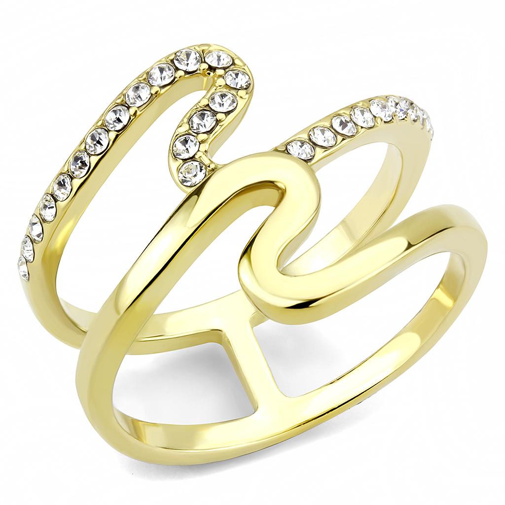 JCE3574 IP Gold(Ion Plating) Stainless Steel Ring with Top Grade Crystal  in Clear