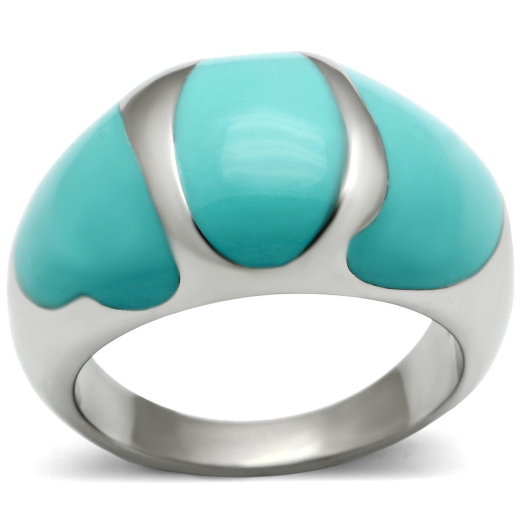 JCE509 High polished (no plating) Stainless Steel Ring with Epoxy  in Turquoise