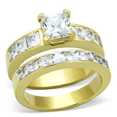 JCE61206G IP Gold(Ion Plating) Stainless Steel Ring with AAA Grade CZ  in Clear