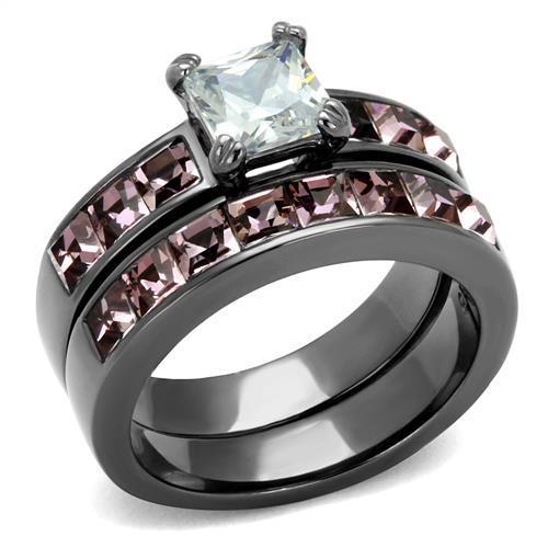 JCE61206LJ IP Light Black  (IP Gun) Stainless Steel Ring with AAA Grade CZ  in Clear