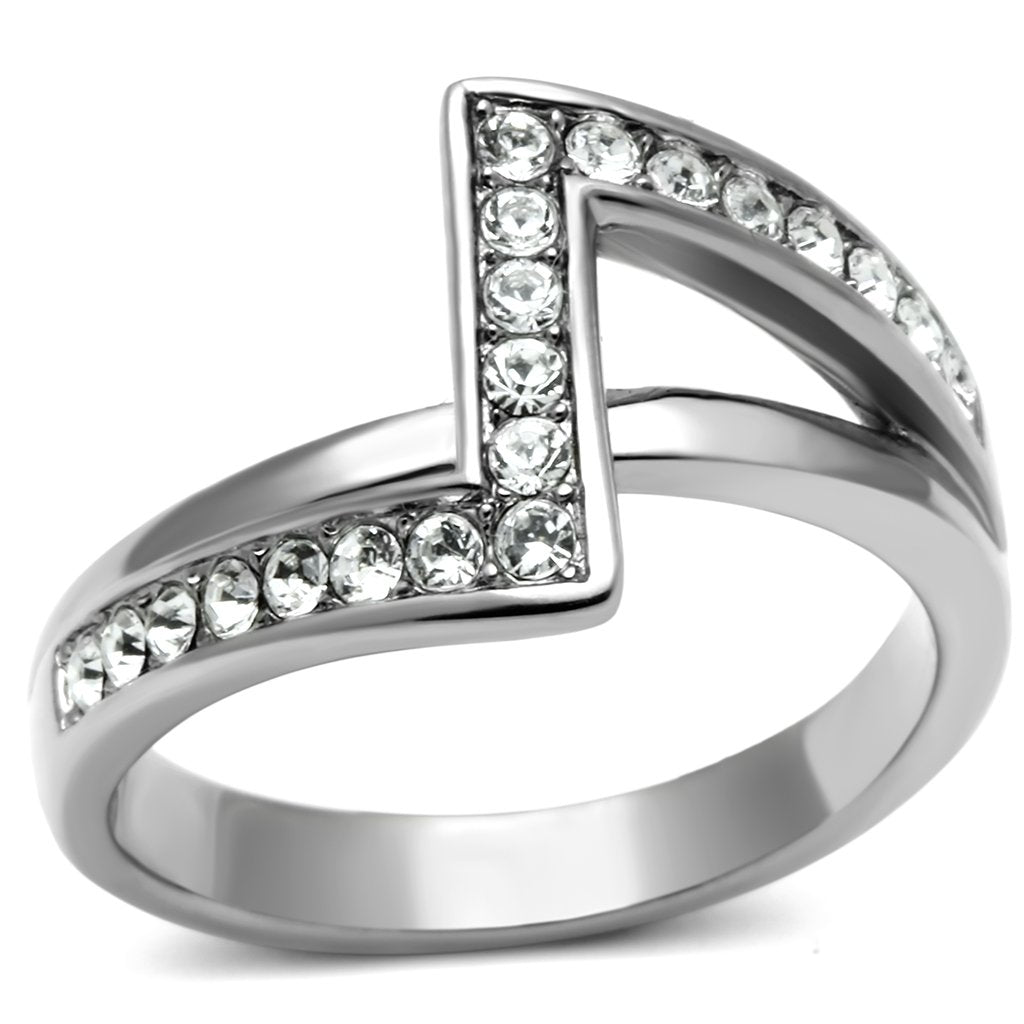 JCE624 High polished (no plating) Stainless Steel Ring with Top Grade Crystal  in Clear