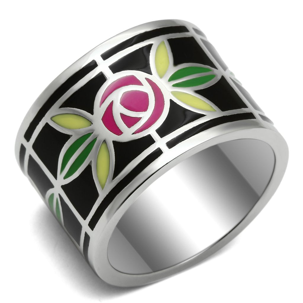 JCE683 High polished (no plating) Stainless Steel Ring with Epoxy  in Multi Color